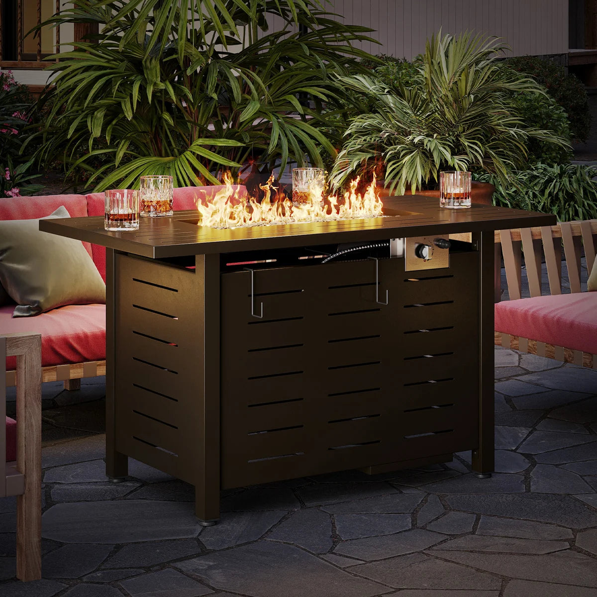 40" W x 20" D Rectangle Steel Propane Fire Pit Table, Dark Brown