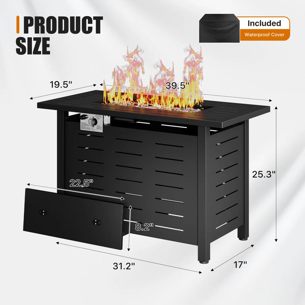 40" W x 20" D Rectangle Steel Propane Fire Pit Table, Dark Brown