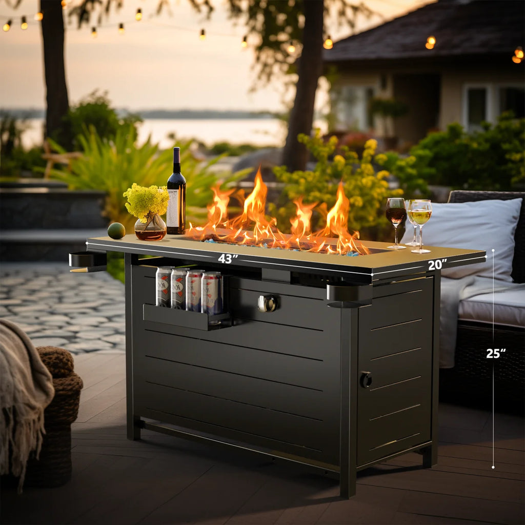 Laurean 25" H x 43" W Fire Pit Propane Firepit Table Outdoor Fireplace with Lid