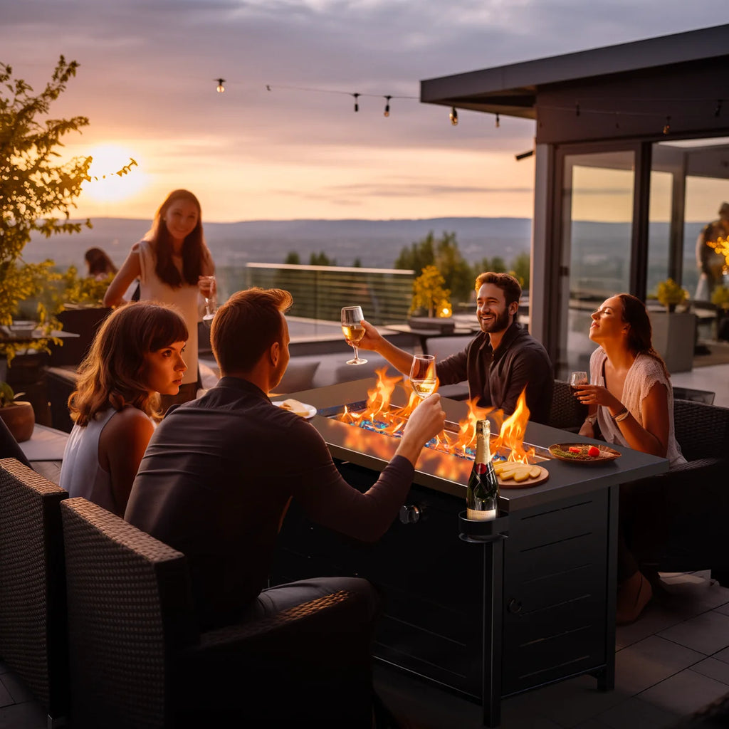 Laurean 25" H x 43" W Fire Pit Propane Firepit Table Outdoor Fireplace with Lid